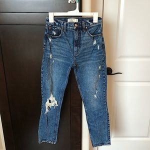 Abercrombie and Fitch High Rise Skinny Jeans in Medium Ripped Wash